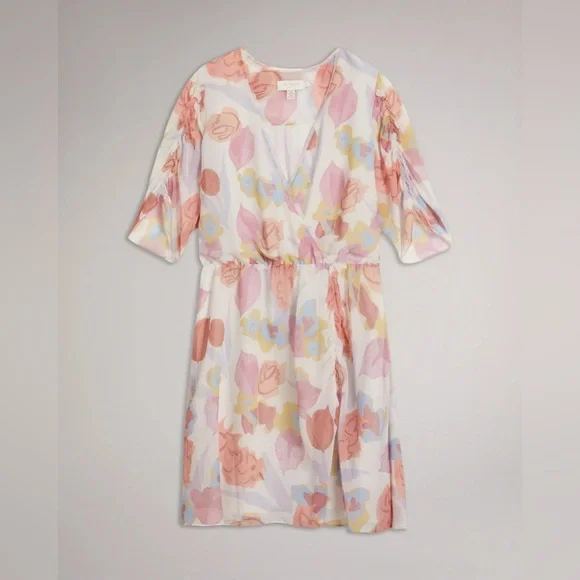 Ted Baker Juleah Ruched Sleeve Detail Mini Dress Natural NWT - Picture 3 of 13